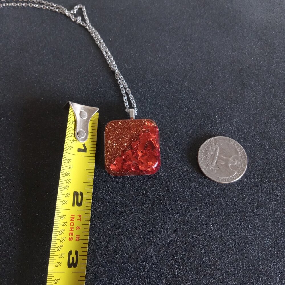 Fall Autumn colored pendant on silver necklace new handmade resin - Picture 2 of 4